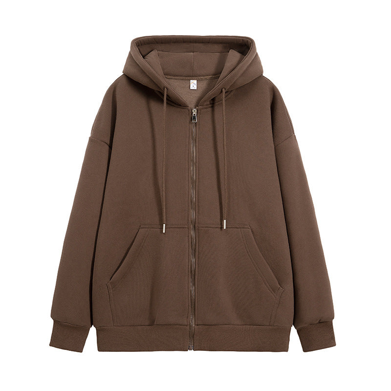 Unisex Oversize Hoodie Fleece Jacket with Boxy Cut and Metal Zipper Drune