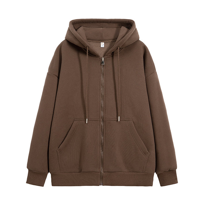 Unisex Oversize Hoodie Fleece Jacket with Boxy Cut and Metal Zipper Drune
