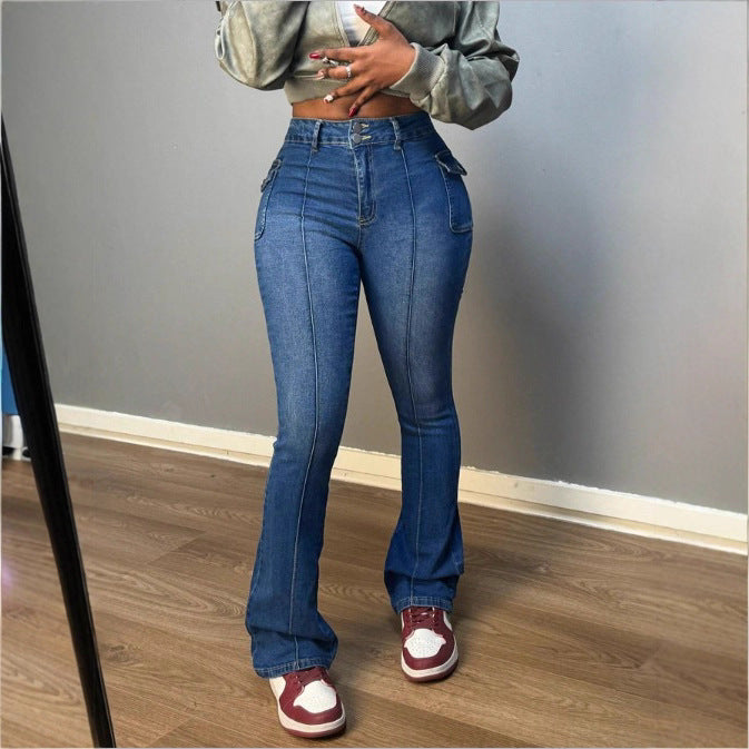 Women's high-waisted flare jeans with vertical seam & figure-flattering fit Mune Fashion