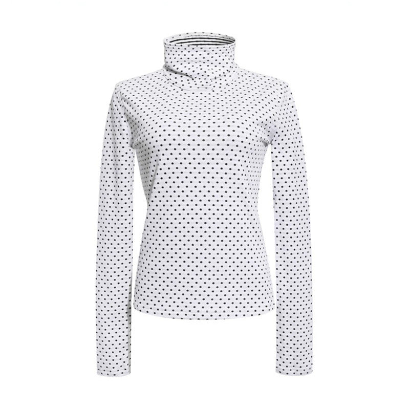 Women's roll-neck fine-knit shirt with polka dot pattern and elastic jersey Mune Fashion