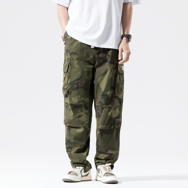 Men's Loose Fit Multi-Pocket Cargo Pants with Drawstring and Camouflage Pattern Mune Fashion