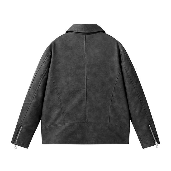 Men's Stylish Leather Jacket with Asymmetrical Zipper Mune Fashion