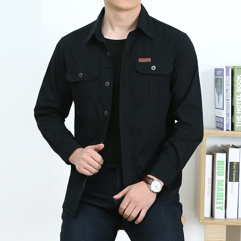Men's Lightweight Canvas Overshirt in Utility Style with Chest Flap Pockets and Shirt Collar Mune Fashion