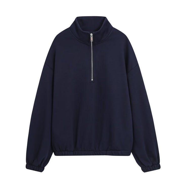 Women’s oversized pullover with half zip stand collar, elastic hem, and drop shoulders Mune Fashion