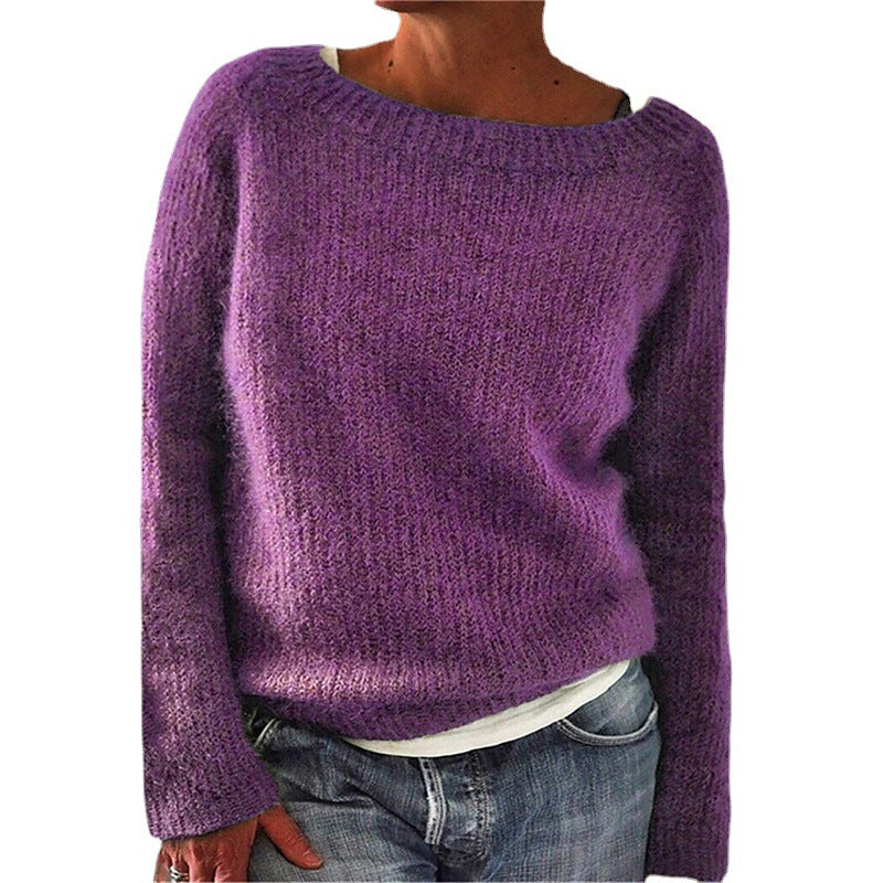 Women's cozy chunky knit sweater with round neckline and loose oversized fit Mune Fashion