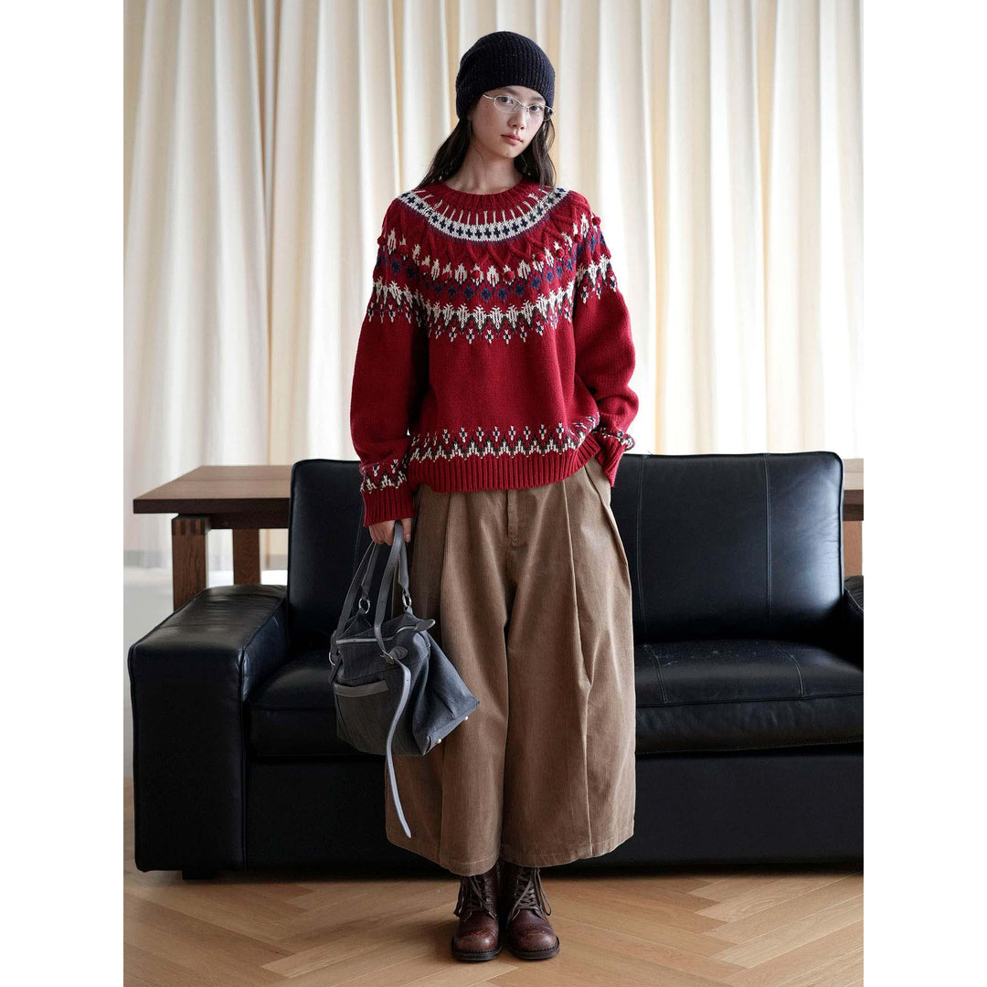 Women's Fair-Isle Knit Sweater with Norwegian Pattern and Oversized Cut Mune Fashion