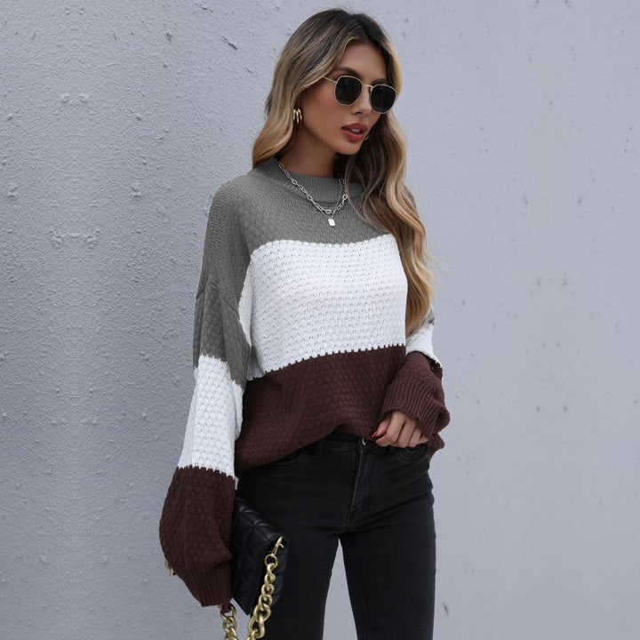 Women's structured knit block sweater with dropped shoulder and round neck Mune Fashion