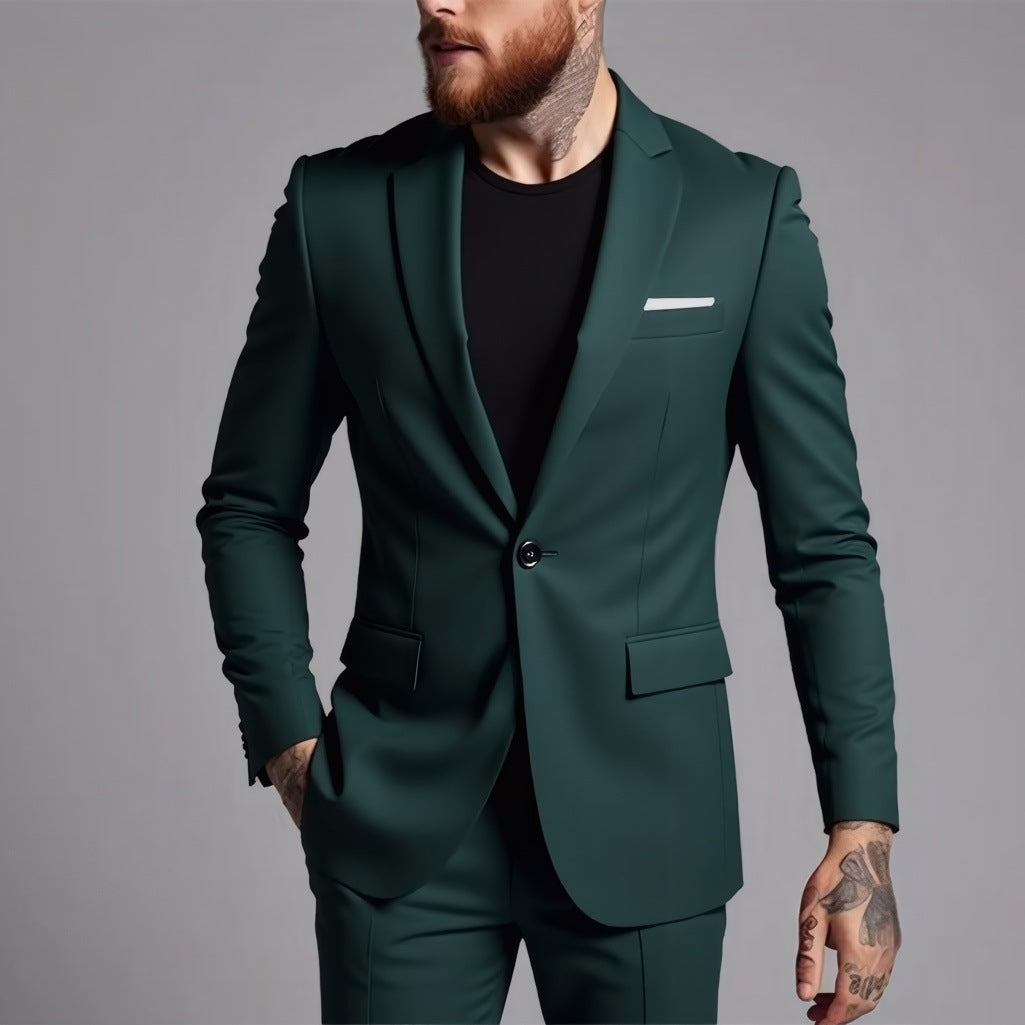 Men's Tailored One-Button Blazer made of Stretch Fabric with Narrow Lapels and Flap Pockets Mune Fashion