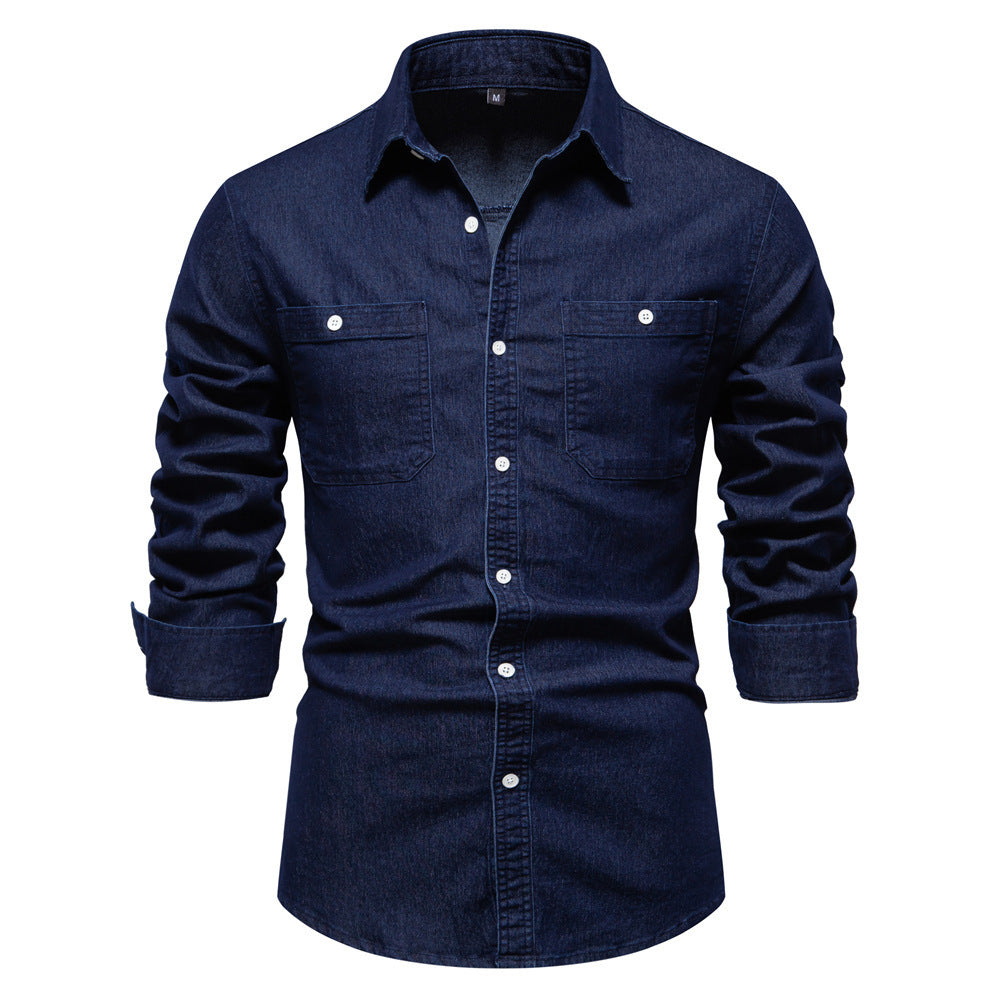 Men's narrow cut denim shirt with Kent collar and patch chest pockets Mune Fashion