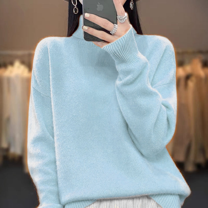 Women's Oversized Fine Knit Sweater with High Roll Neck and Side Slits Mune Fashion