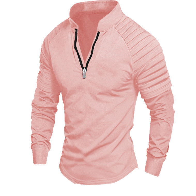 Men's Slim-Fit Troyer with quilted shoulder yoke and half zip Mune Fashion