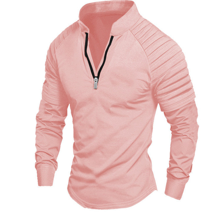 Men's Slim-Fit Troyer with quilted shoulder yoke and half zip Mune Fashion