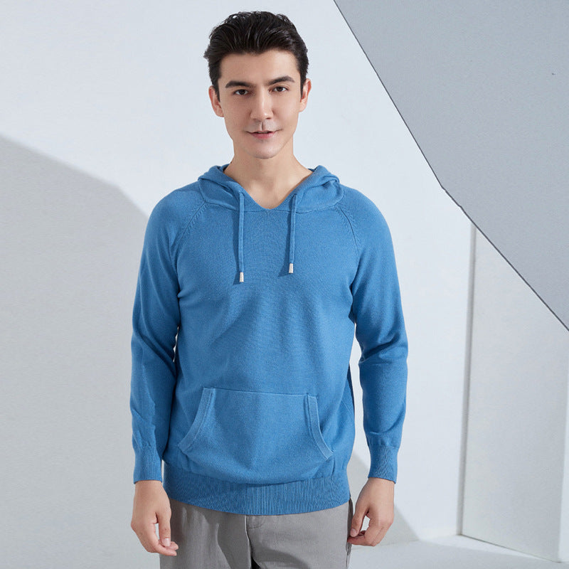 Men's Lightweight Hooded Fine Knit Sweater with Kangaroo Pocket and Raglan Sleeves Mune Fashion