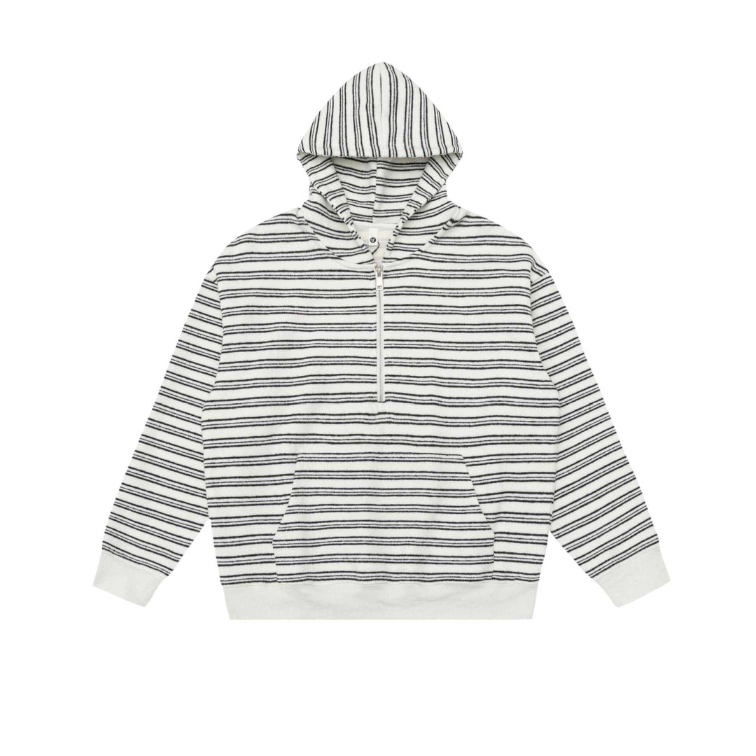 Unisex Striped Hoodie with Half Zipper and Kangaroo Pocket Mune Fashion