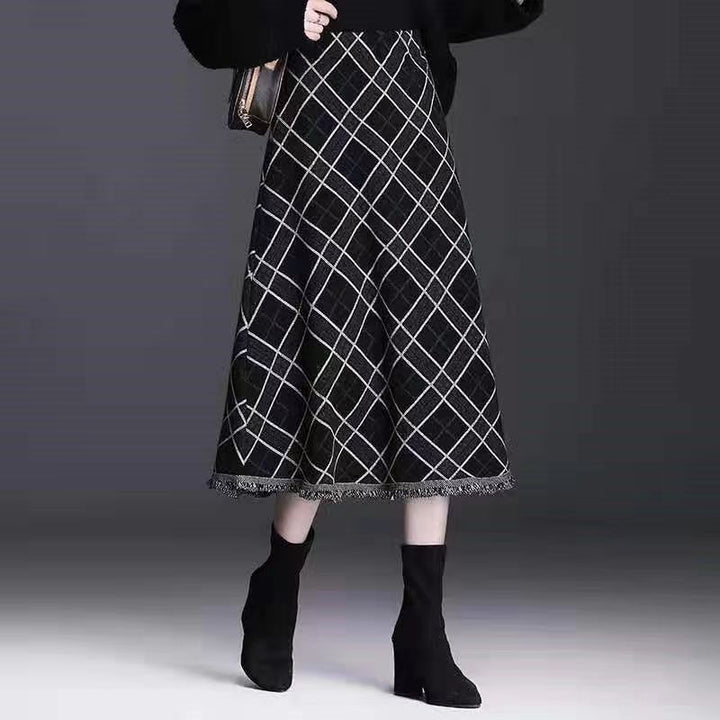 Ladies Elegant Checked Midi Skirt Mune Fashion