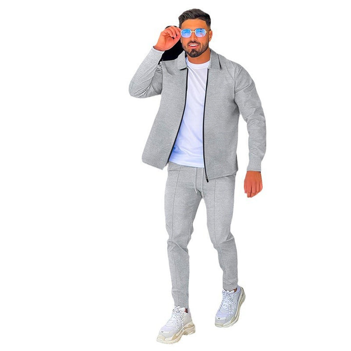 Men's Structured Waffle Loungewear Set with Collar Half-Zip & Drawstring Pants Mune Fashion
