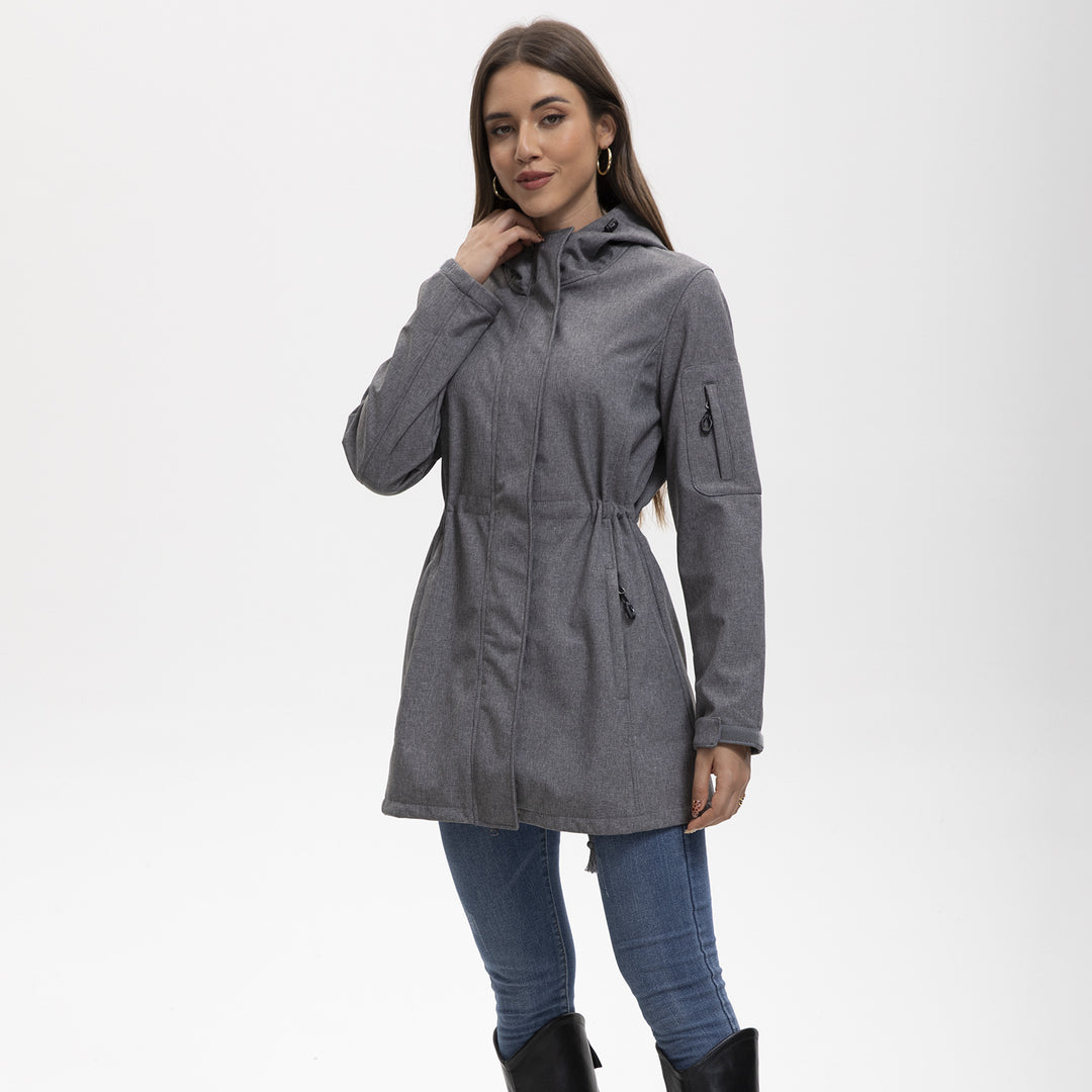 Women's nan functional softshell parka with teddy fleece lining, hood, and waist drawstring Mune Fashion