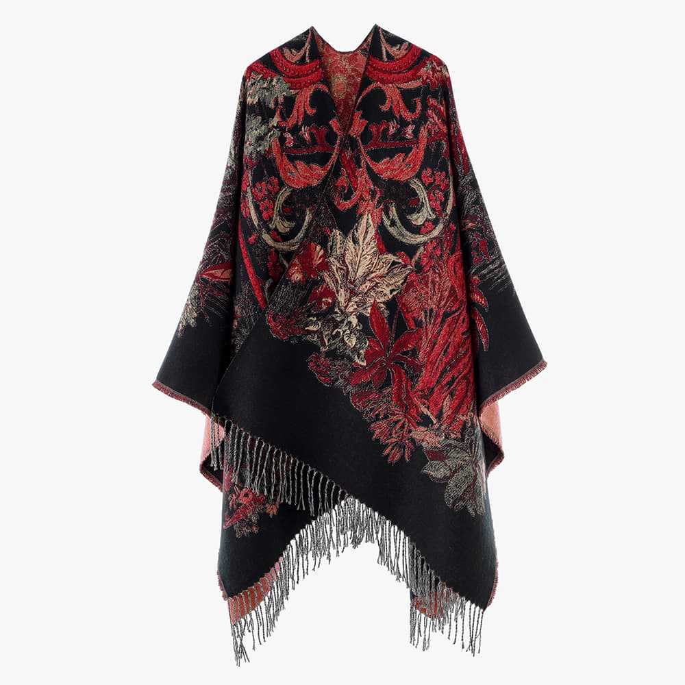 Women's jacquard throw in tapestry jacquard with fringe hem Mune Fashion