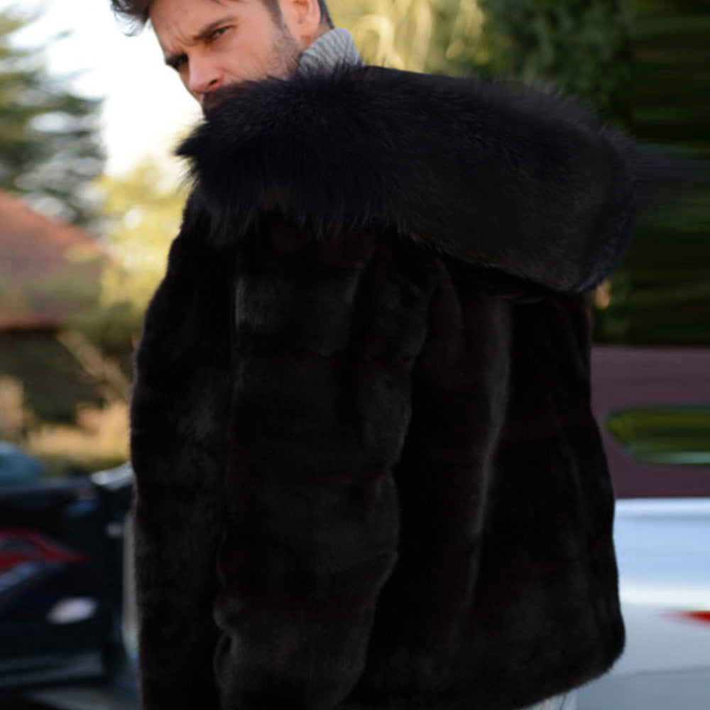 Men's Luxury Faux Fur Jacket with Wide Collar Mune