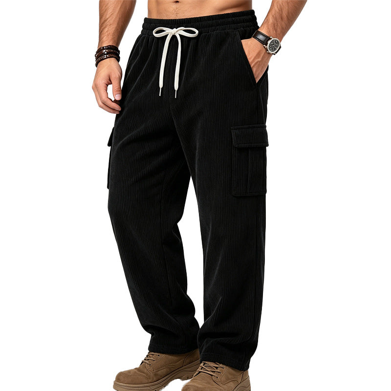 Men's Casual Corduroy Cargo Pants with Elastic Waistband and Drawstring Mune Fashion