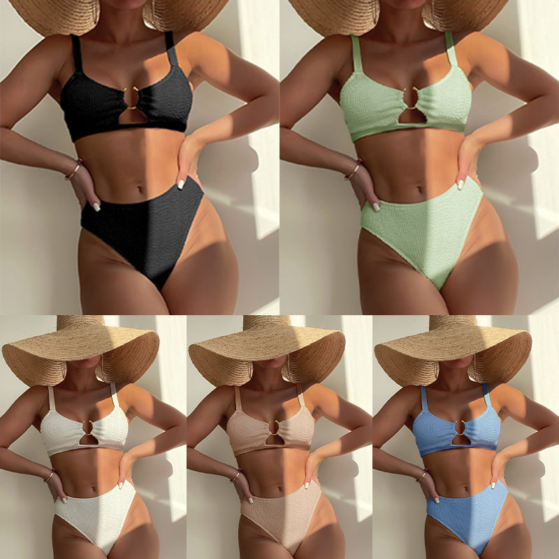 Women's High-Waisted Bikini Set with Small Cut-Out