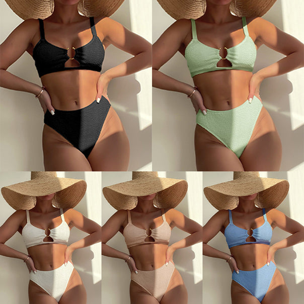 Women's High-Waisted Bikini Set with Small Cut-Out