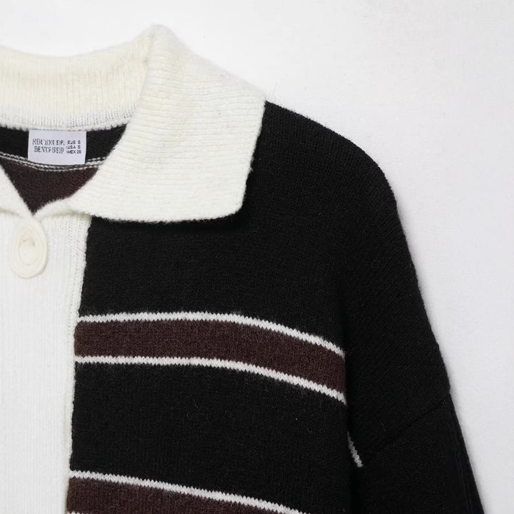 Ladies Striped Polo Collar Sweater made of soft textured knit with button placket Mune Fashion