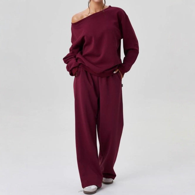 Women's nan legeres Lounge Set with one-sided shoulder detail and wide jogging pants Mune Fashion