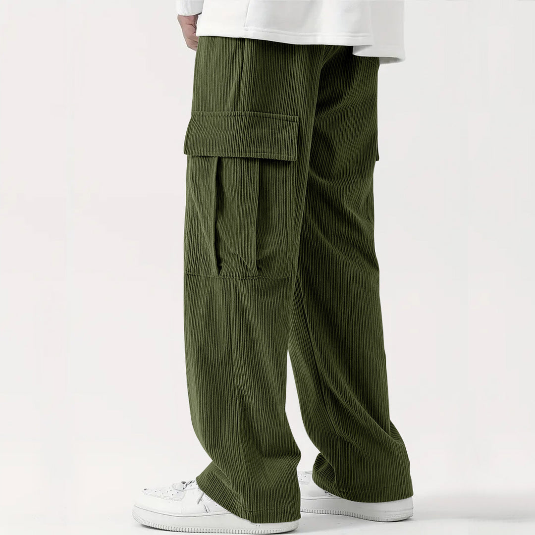 Men's wide-cut corduroy cargo pants with drawstring waistband and large flap pockets Mune Fashion