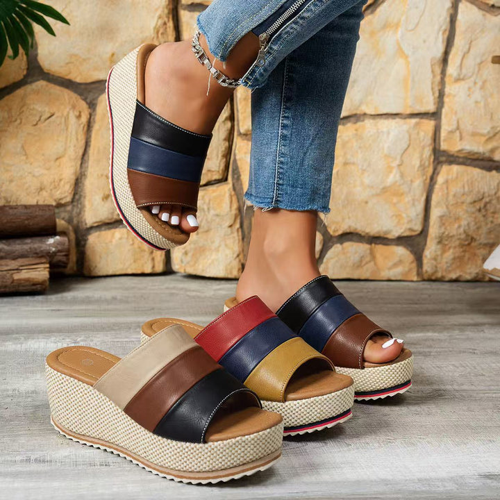 Women’s Slip-On Platform Espadrille with Multilayer Straps and Woven Wedge Sole Mune Fashion
