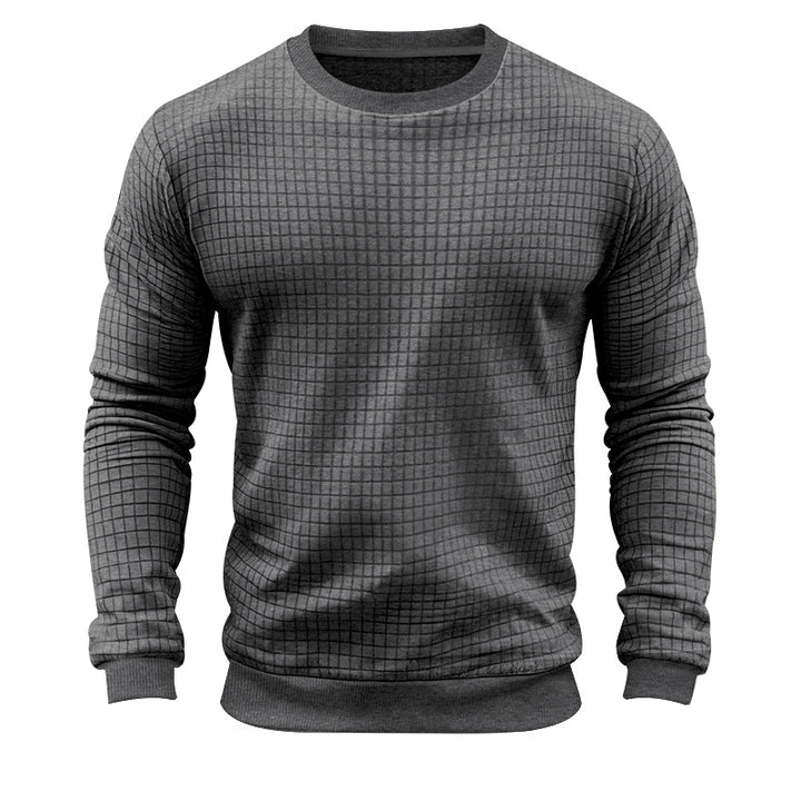 Men's textured check knit sweatshirt with round neck and body-hugging athletic fit Mune Fashion
