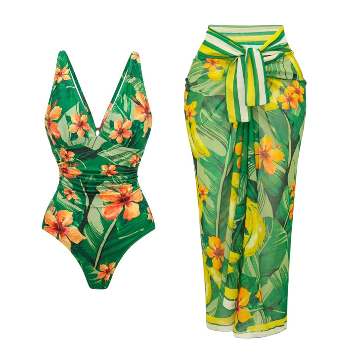 Women's one-piece swimsuit with voluminous ruffles and stylish wrap skirt Mune Fashion