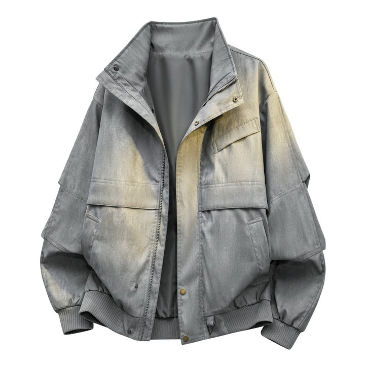 Men's urban canvas utility jacket with high collar, large flap pockets, and elastic hem Mune Fashion