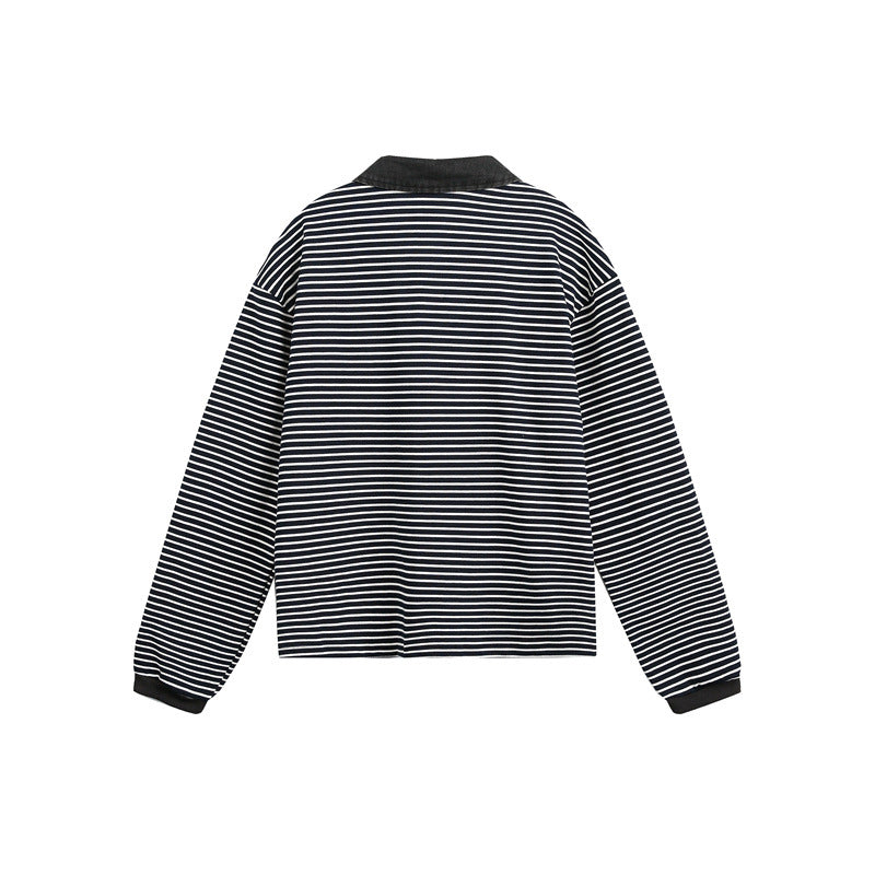 Unisex Relaxed Rugby Polo Shirt with Cord Collar and Fine Striped Knitting Mune Fashion
