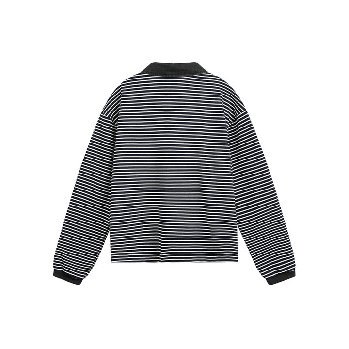 Unisex Relaxed Rugby Polo Shirt with Cord Collar and Fine Striped Knitting Mune Fashion