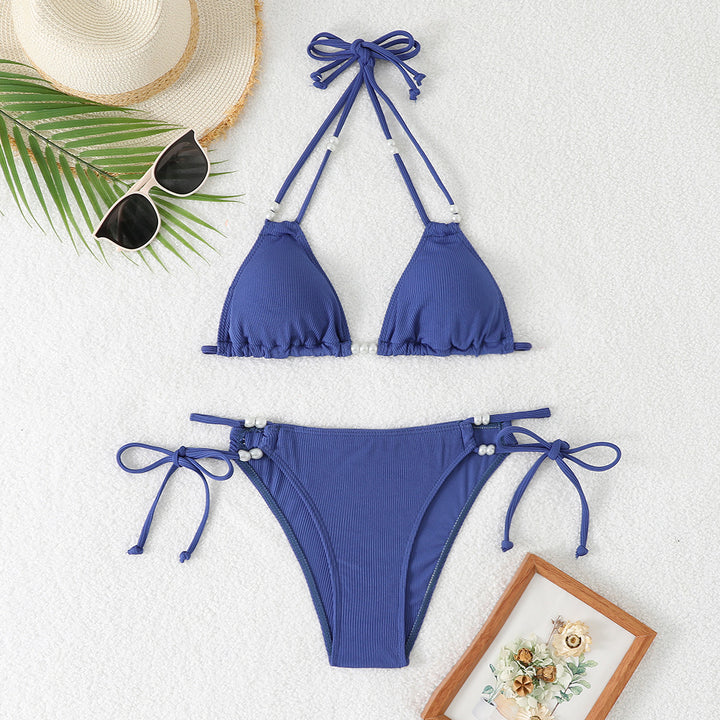 Women's Triangle Bikini with Refined Pearl Accents Mune Fashion