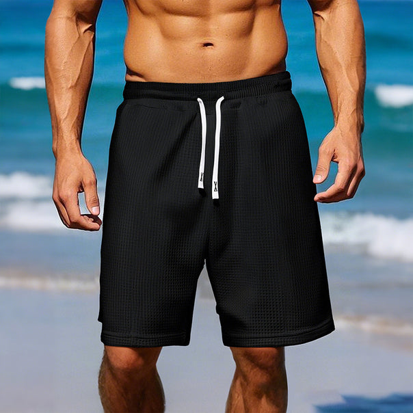 Men's breathable waffle pajama shorts with elastic comfort waistband, drawstring, and side pockets Mune Fashion