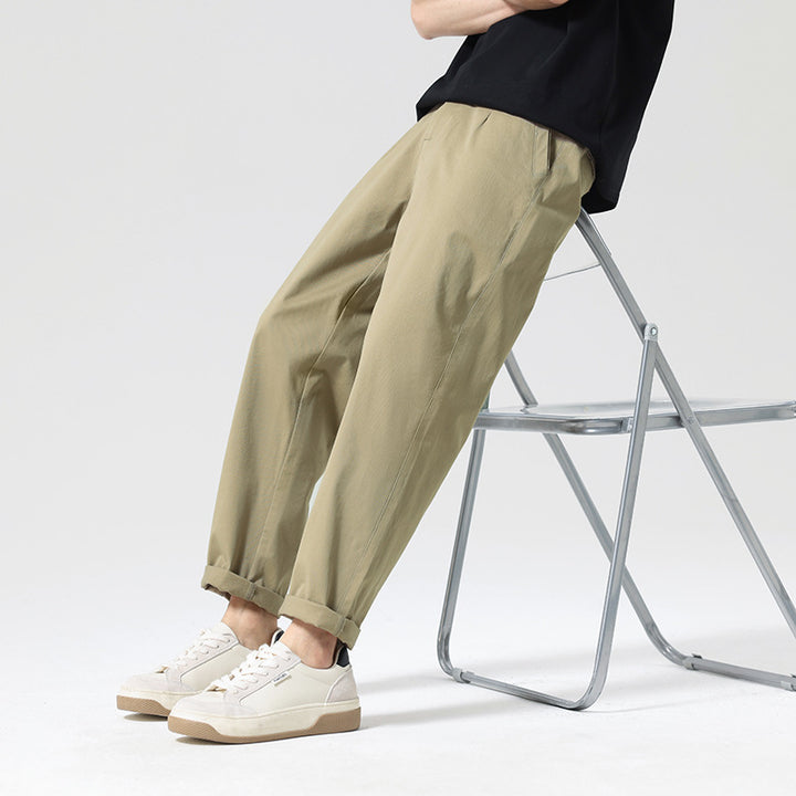 Men's Modern Relaxed-Fit Casual Chino with Lightweight Stretch and Turned-Up Hem Mune Fashion