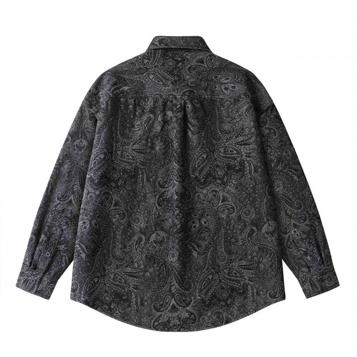 Unisex Oversized Shirt Jacket with Paisley Jacquard, Full Button Placket and Chest Pocket Mune Fashion