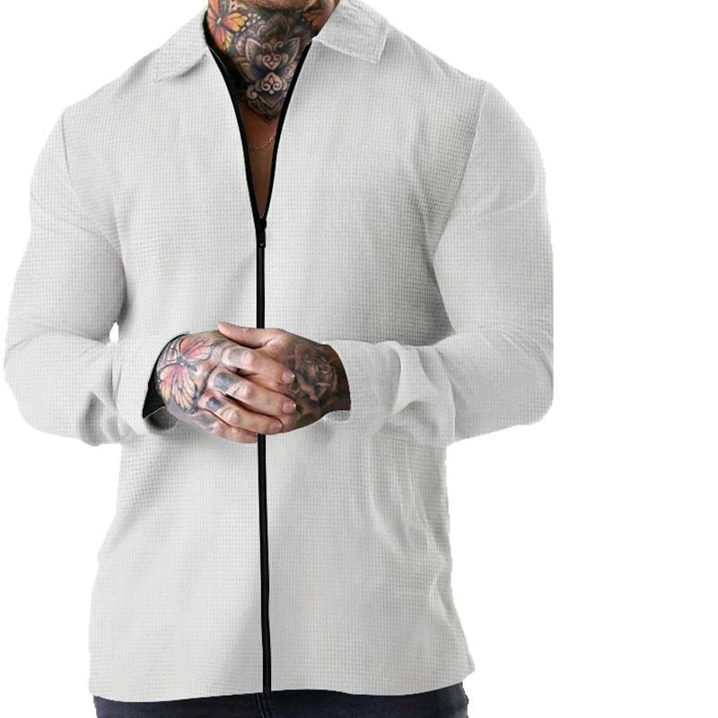 Men's structured zip shirt jacket made of waffle knit with Kent collar and slim silhouette Mune Fashion