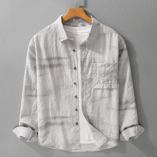 Men's Lightweight Linen Overshirt in Crinkle Look with Kent Collar and Chest Pocket Mune Fashion