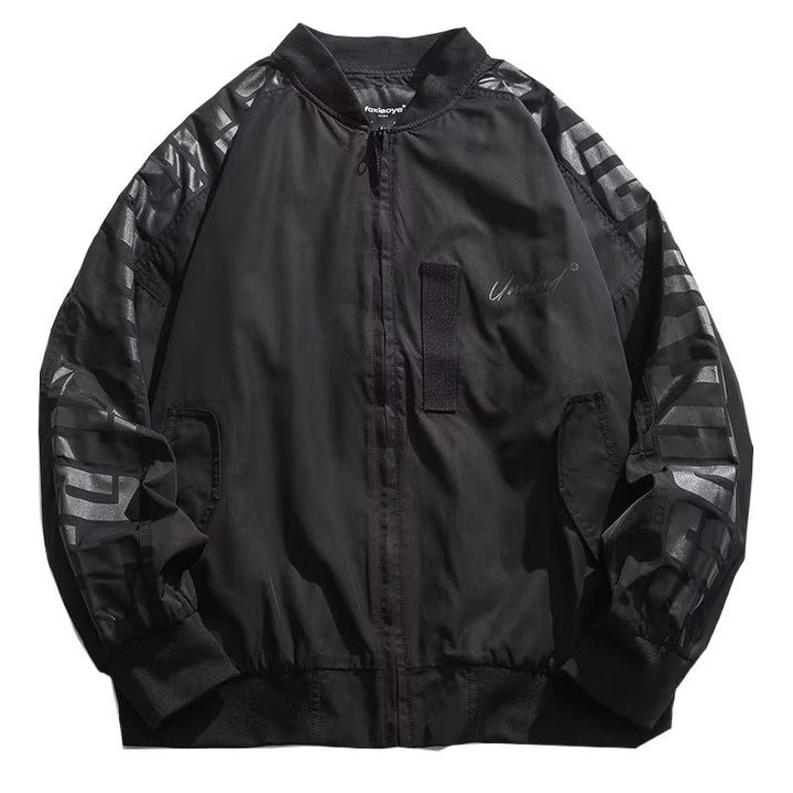 Unisex Lightweight Oversized Bomber Jacket made of Nylon with Reflective Sleeves and Ribbed Cuffs Mune Fashion
