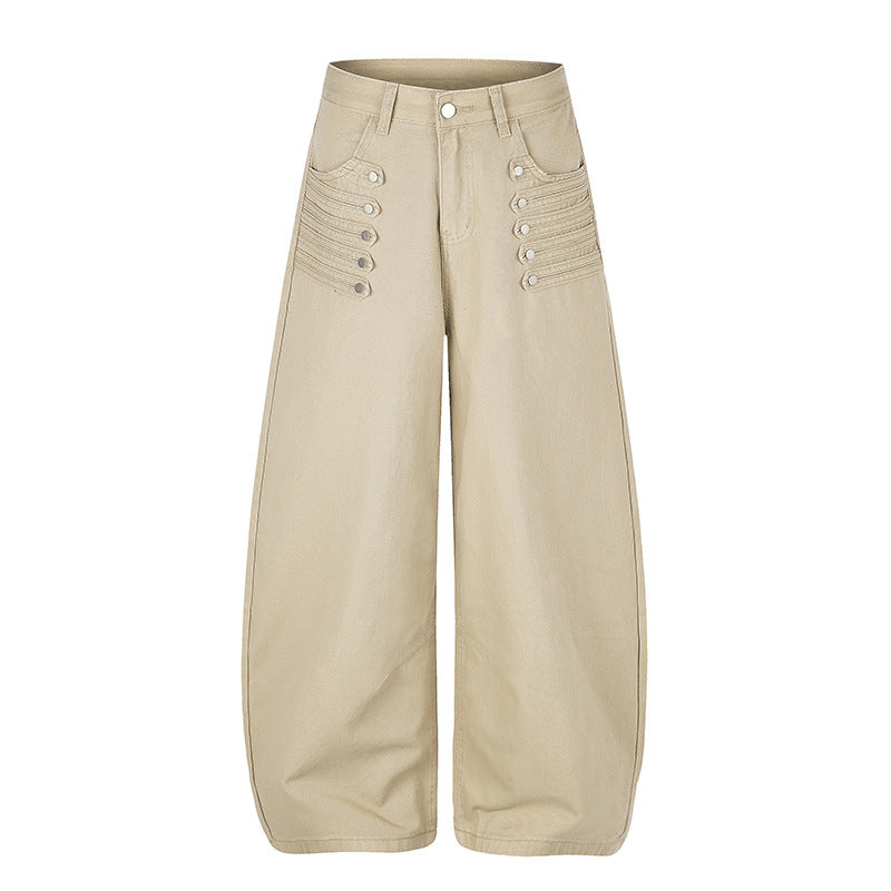 Women High-Cut Palazzo Pants with Wide Balloon Leg and Decorative Button Placket Mune Fashion