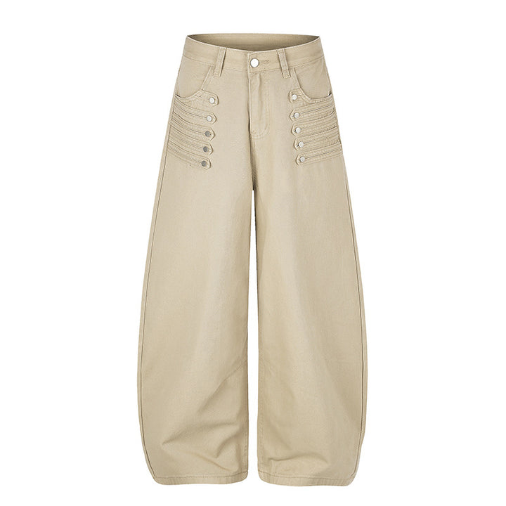 Women High-Cut Palazzo Pants with Wide Balloon Leg and Decorative Button Placket Mune Fashion