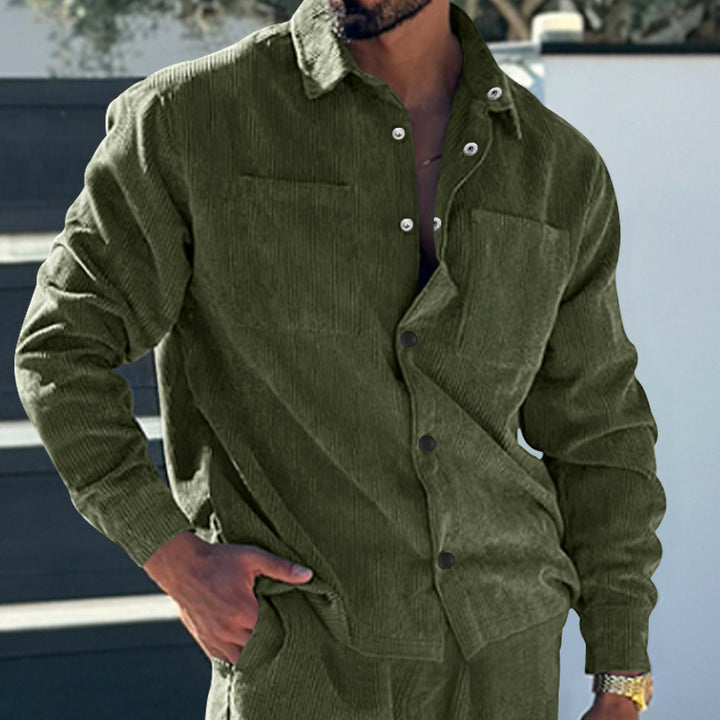 Men's cord oversized shirt with chest pockets and full button placket Mune Fashion