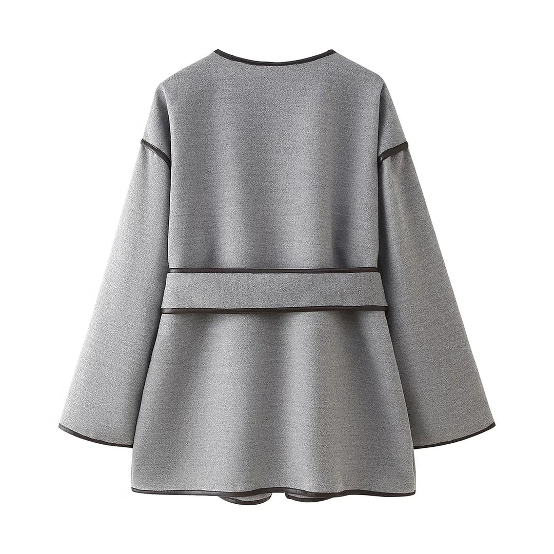 Ladies Nan Oversized Kimono Wrap Coat with Belt and Contrast Piping Mune Fashion