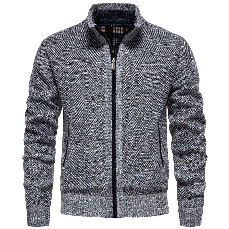 Men's structured knit cardigan with full zip and contrast-lined stand-up collar Mune Fashion