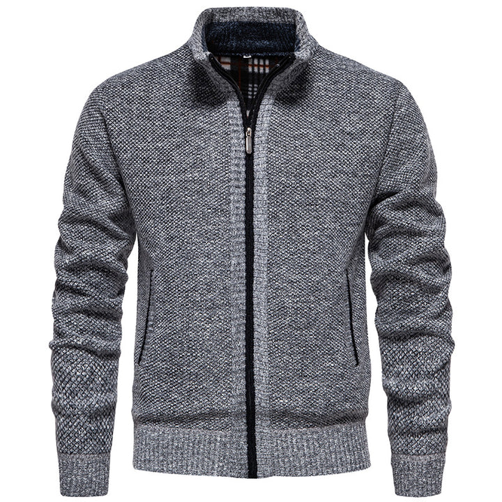 Men's structured knit cardigan with full zip and contrast-lined stand-up collar Mune Fashion