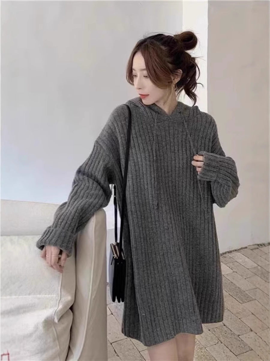 Women’s knitted hoodie dress with ribbed texture and oversized silhouette Mune Fashion