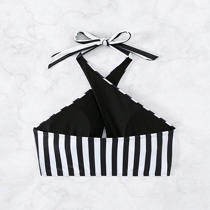 Women's triangle bikini top with playful wrap design and elegant stripes Mune Fashion